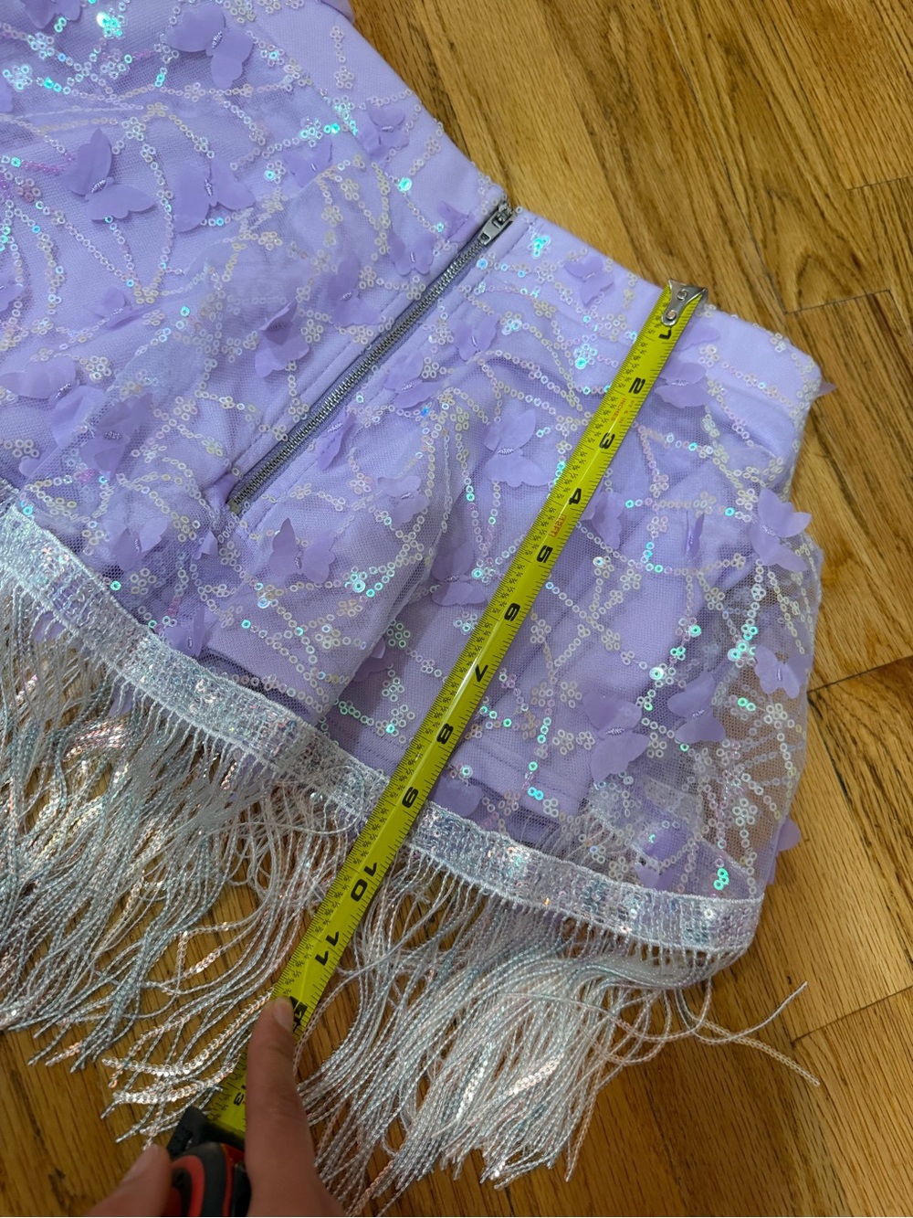 iHeartRaves Lavender highwaisted Fringe Mini Skirt with Iridescent Sequin Detail - Picture 4 of 6